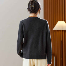 Ribbed Trim Contrast-Colored Crew-Neck Knit Sweater Womens Long Sleeve