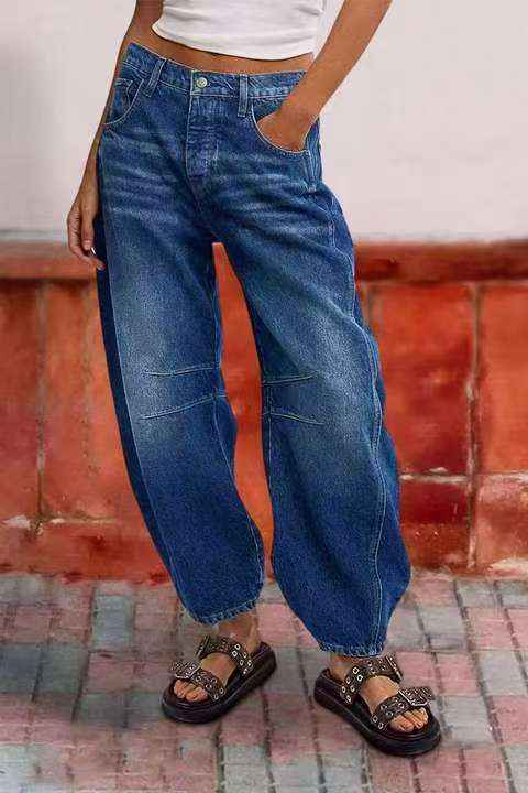 Stitched-detail Patch Pocket Tapered Womens Jeans