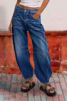 Stitched-detail Patch Pocket Tapered Womens Jeans