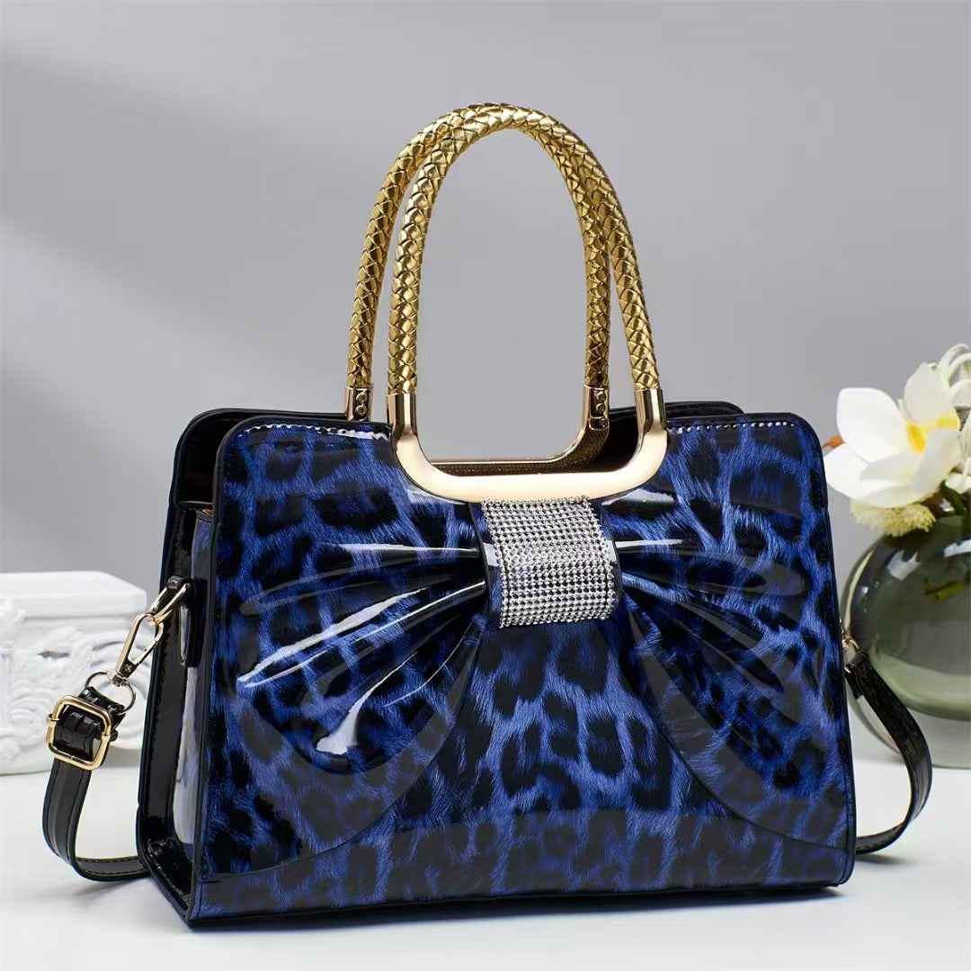 Hot-stone Embellished Fashionable Versatile Chic Leopard-print Womens Bag