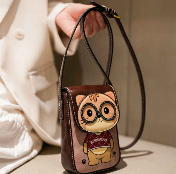 Versatile Western-style Phone Bag With A Bold Color-block Cartoon Design