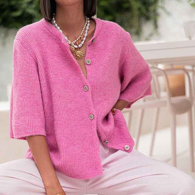 Solid Color Half-open Collar Button Sweaters Women's Clothing Women's Casual Cardigan