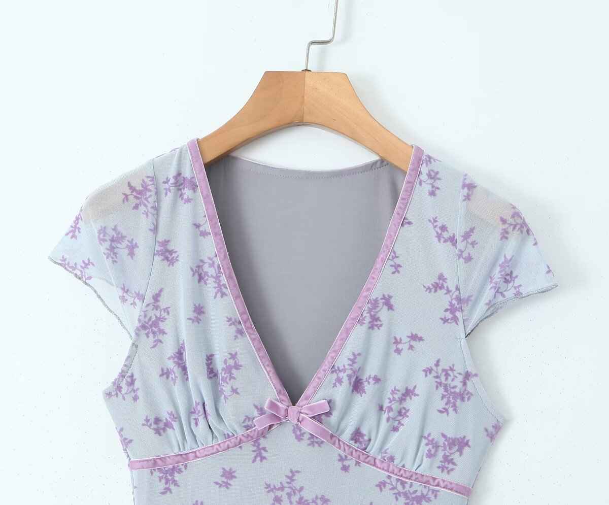 Retro Sexy Deep V-Neck Floral Mini Dress