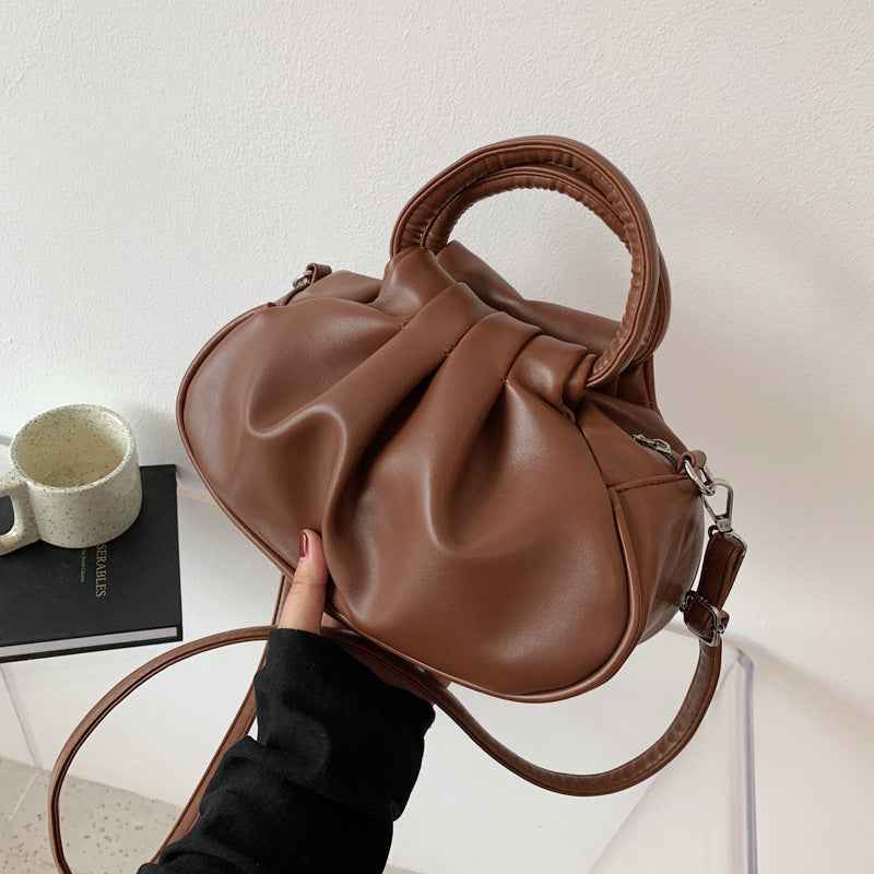 Versatile Womens Retro Cloud-Print Pleated Shoulder Crossbody Bag