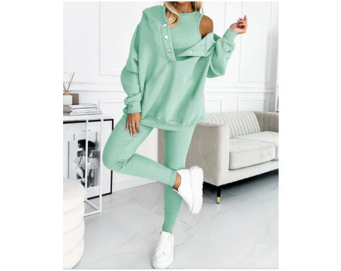 Women's Solid Color Vest Hoodie And Pants Set by Mirlaine Univers