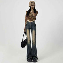 Retro Washed High-Waist Flared Jeans For Women