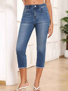 New Style Frayed Edge Slim Fit Women's Jeans Simple Versatile Capri Pants
