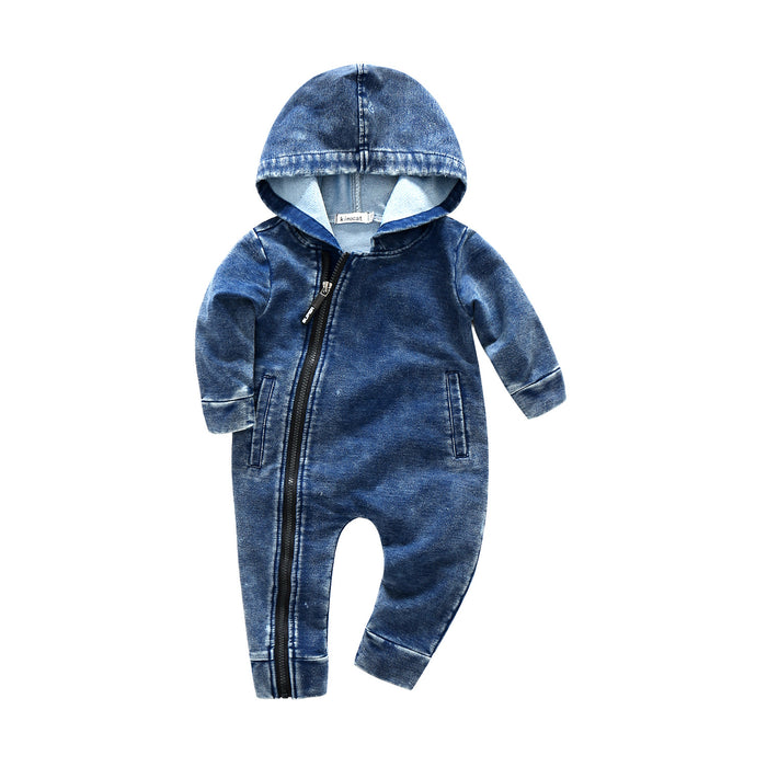 Children's Cotton Zipper Jumpsuit Gray And Blue For Babies
