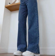 European And American-style Casual Solid-color Straight-leg High-waist Womens Washed Denim Jeans