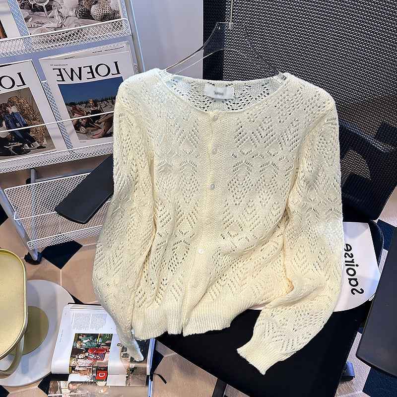 Women's Autumn Crew Neck Hollow-out Gentle Sweaters Cardigan