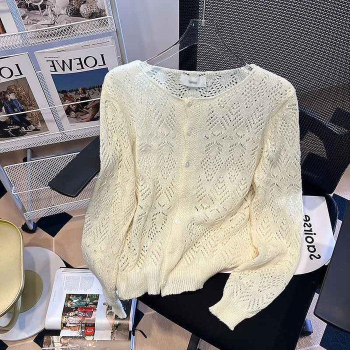 Women's Autumn Crew Neck Hollow-out Gentle Sweaters Cardigan