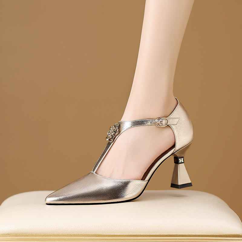 Fashion Silver Genuine Leather Hollowed Sandals Women