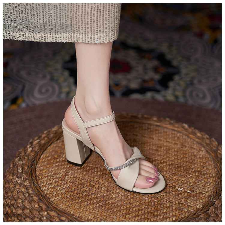 YB-32 Chunky Heel Sandals For Women Comfortable High Heel Small Size