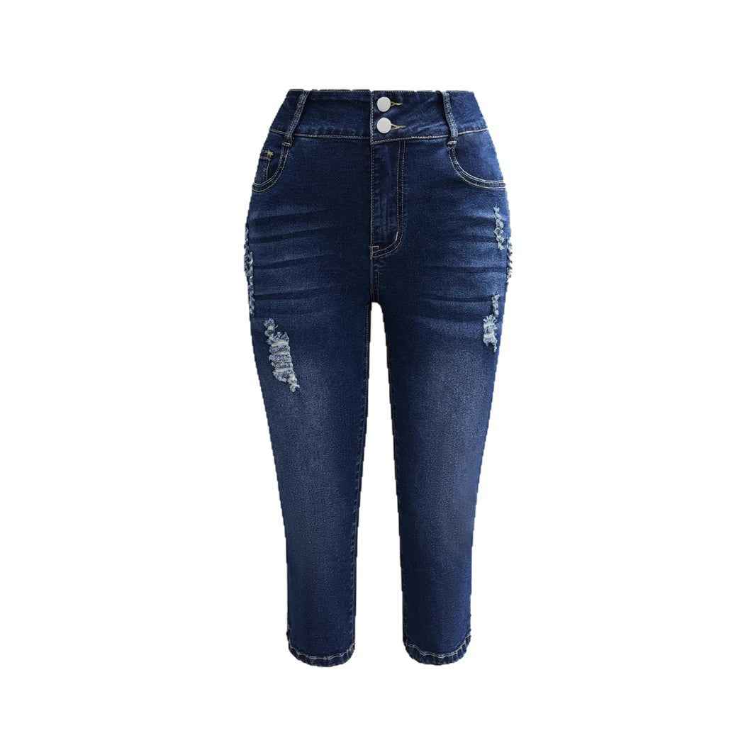 Womens Slim-Fit Plus-Size Denim Cropped Pants With Cuffed Hem