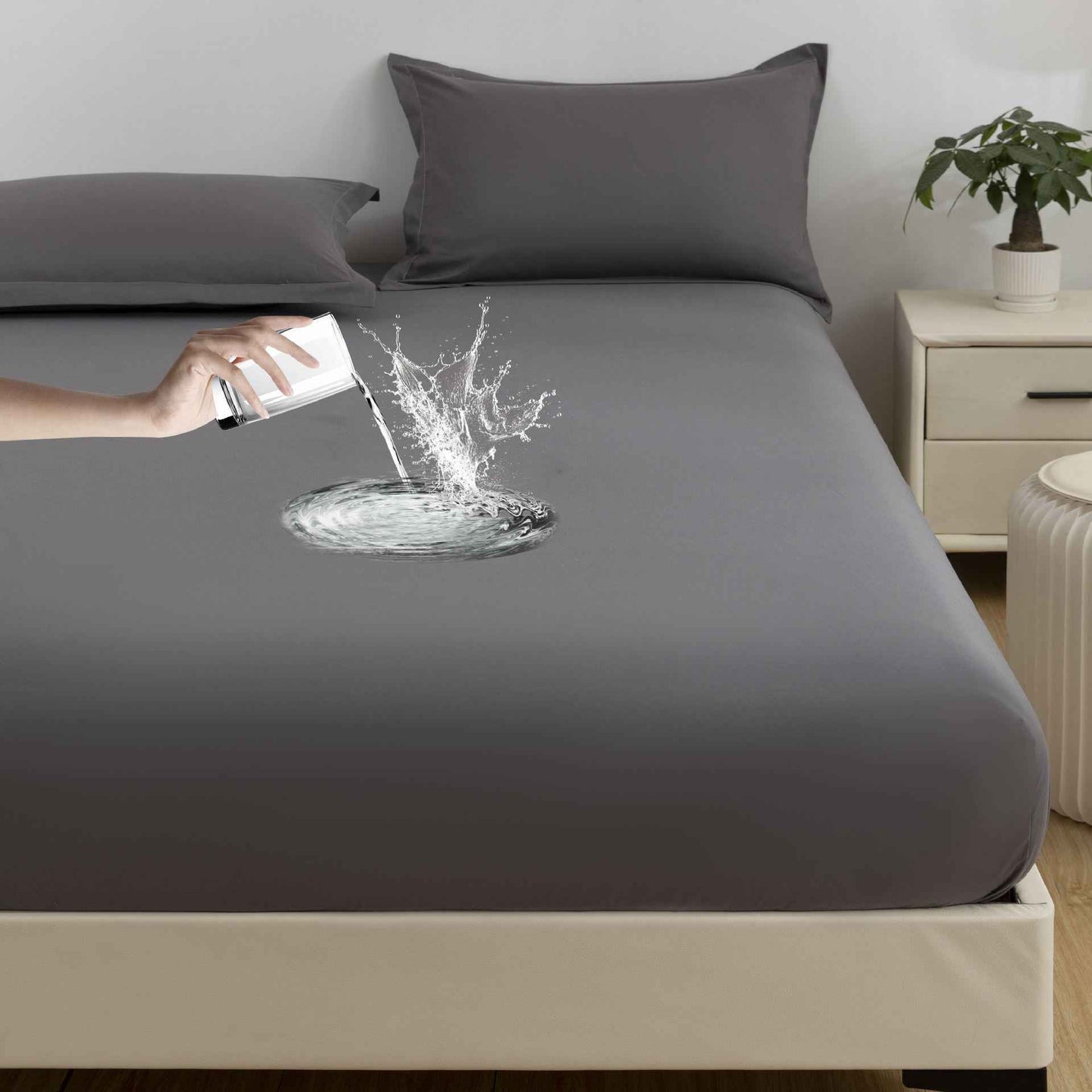 Solid Color Frosted Double Layer Water-proof Mattress Protective Cover Skin-friendly Soft Dustproof Protective Bedding