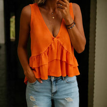 SpringSummer Womens Solid-Colored V-Neck Ruffled Sleeveless Top Vest by Mirlaine Univers SpringSummer Womens Solid-Colored V-Neck Ruffled Sleeveless Top Vest Mirlaine Univers springsummer-womens-solid-colored-v-neck-ruffled-sleeveless-top-vest 0 SpringSummer Womens Solid-Colored V-Neck Ruffled Sleeveless Top Vest Mirlaine Univers SpringSummer Womens Solid-Colored V-Neck Ruffled Sleeveless Top Vest
