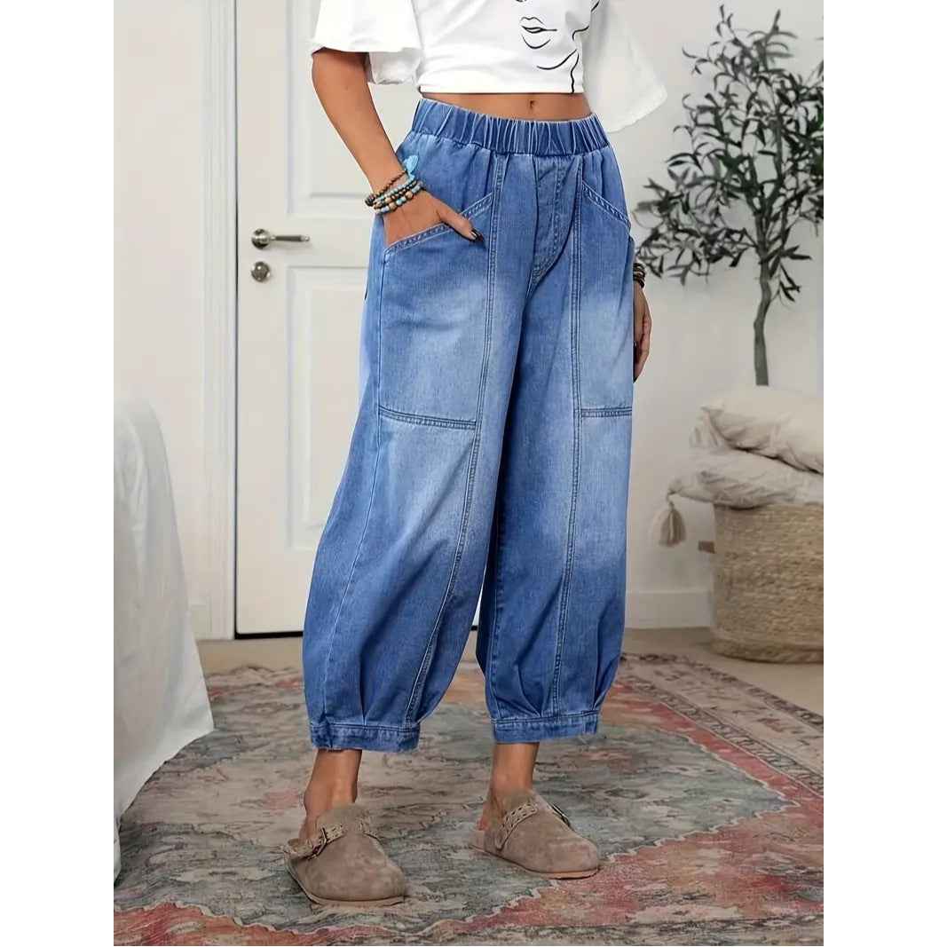 High-waiste Retro-style Denim Capri Pants
