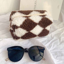 Niche Design Plaid Plush Pencil Case Large-Capacity Storage Bag