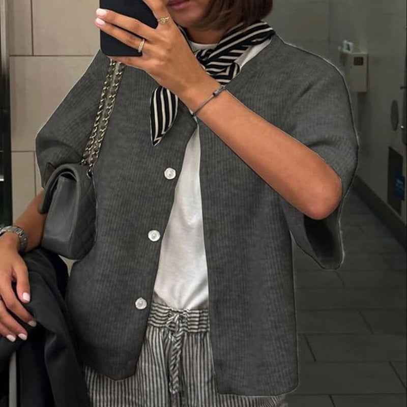Solid Color Half-open Collar Button Sweaters Women's Clothing Women's Casual Cardigan