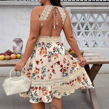 Plus-size Womens Floral Print Lace Summer Holiday Dress