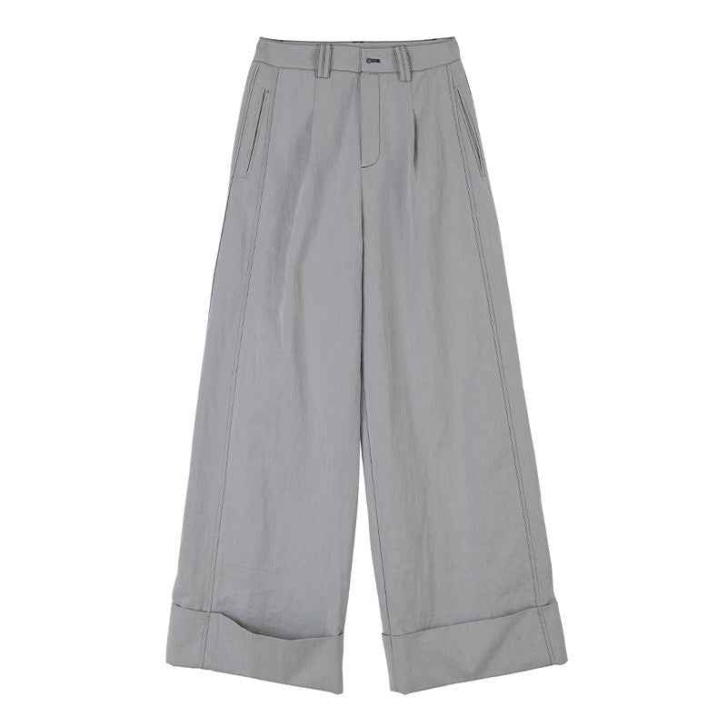 Womens Spring Long Straight Jeans With Rolled Hems