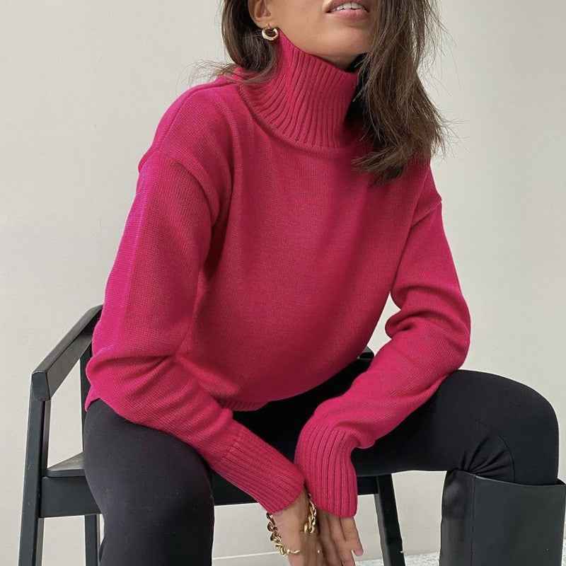 High Collar Loose Knitted Top Sweaters Women's Clothing