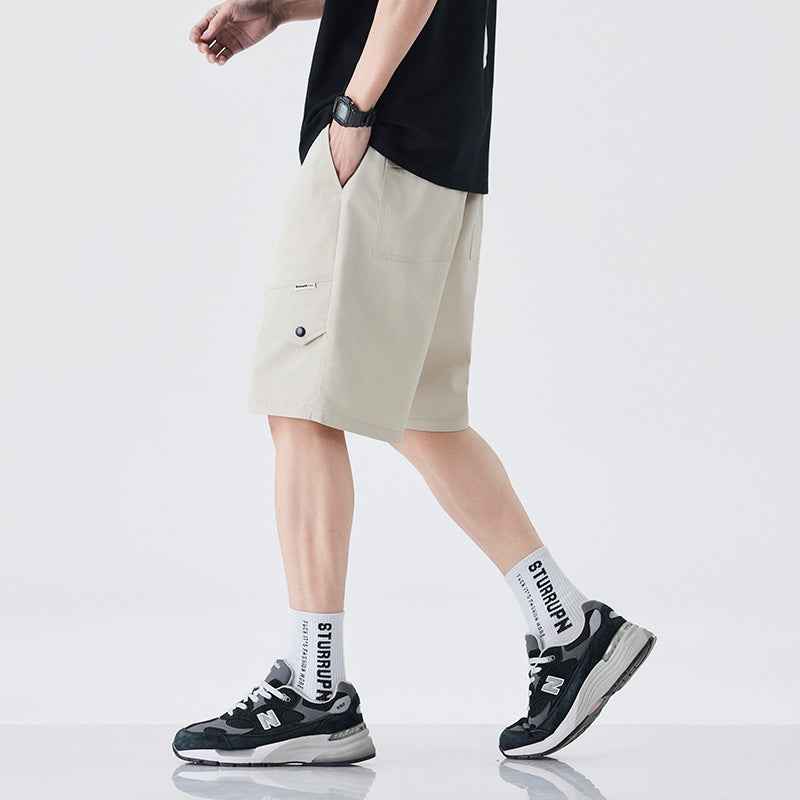 Summer Ice Silk Cotton Cool-Feel Mens American-Style Retro Straight-Edge Work Shorts For Outdoors