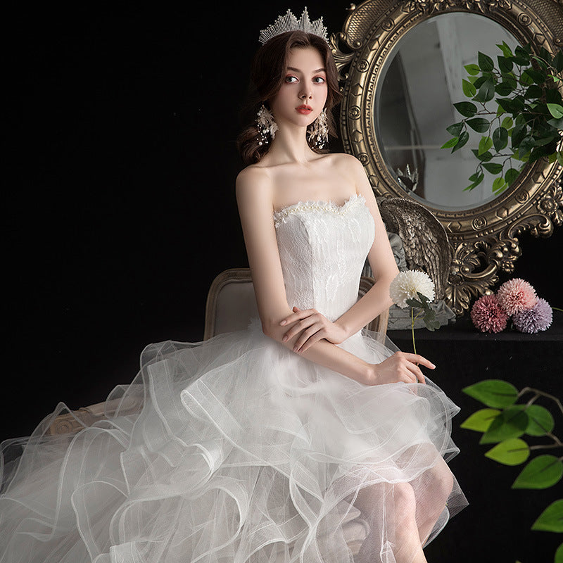 Short Front And Back Length Small Trailing Wedding Dress by Mirlaine Univers