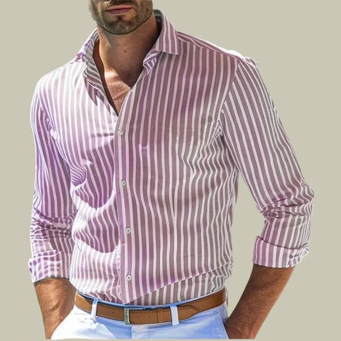 Chemise à manches longues imprimée rayures pour hommes Mode décontractée Col revers Bouton Haut Vêtements