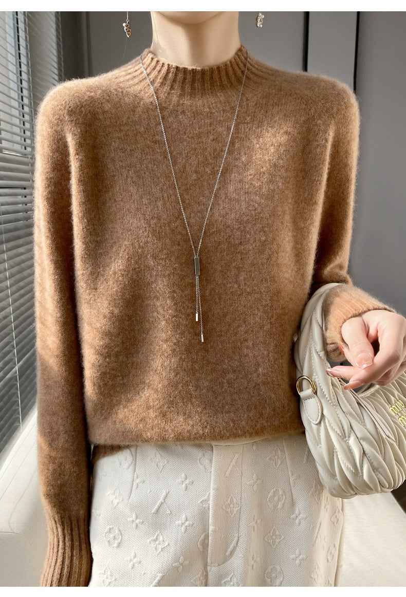 Thickened Half-high Collar Pure Wool Sweater Women's Seamless Sweaters Bottoming Shirt