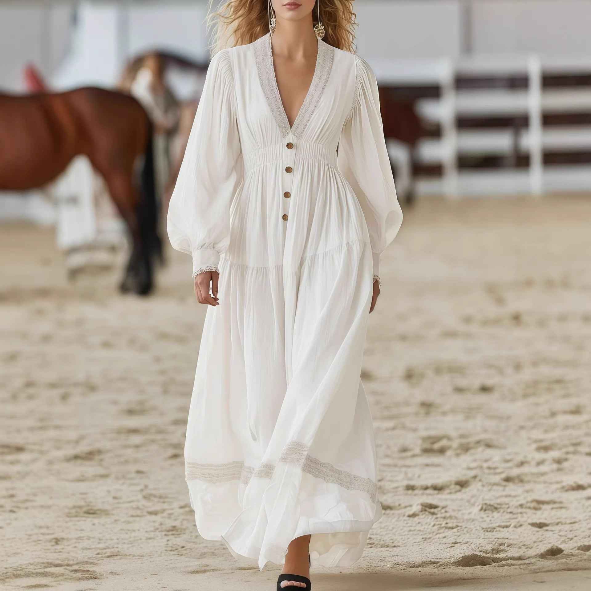 Long-sleeve Elegant White Dress