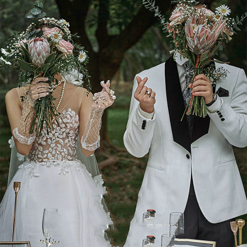 Lace V-neck Summer Couple Photo Shoot Travel Wedding Dress by Mirlaine Univers