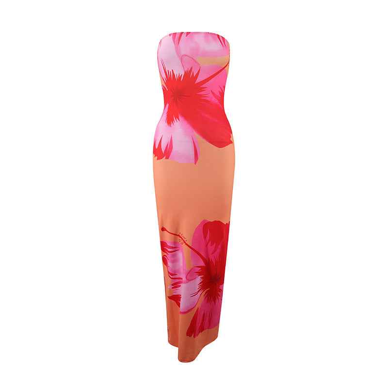 Womens Casual All-Match Fashionable Elegant Sexy Tube Dress Slim-Fit Long Dress