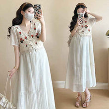 Fashionable Crochet Vest-Look Fake Two-Piece Maternity Dress
