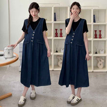 Plus-size Thin Denim Vest Skirt Base T-shirt Two-piece Set