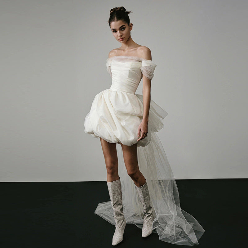Off-shoulder Light Wedding Dress White Short by Mirlaine Univers