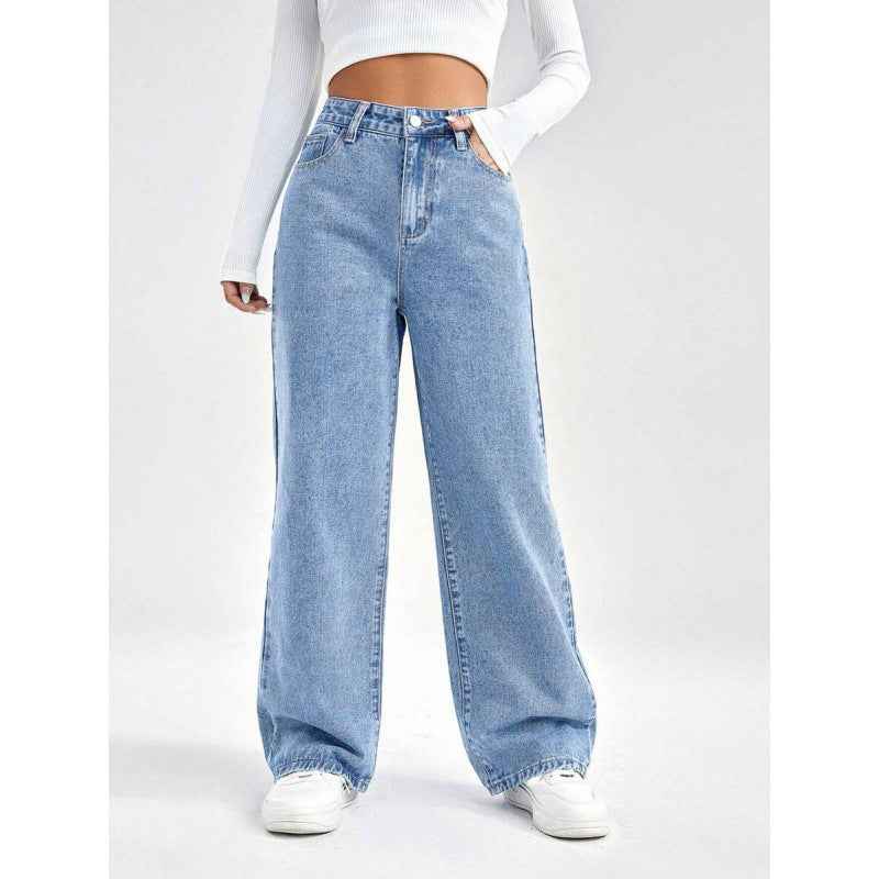 Womens Stylish Loose-fit Slimming American-style Washed Denim Jeans