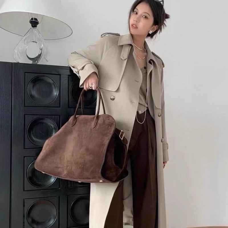 Womens Commuter Tote Bag In Textured Suede