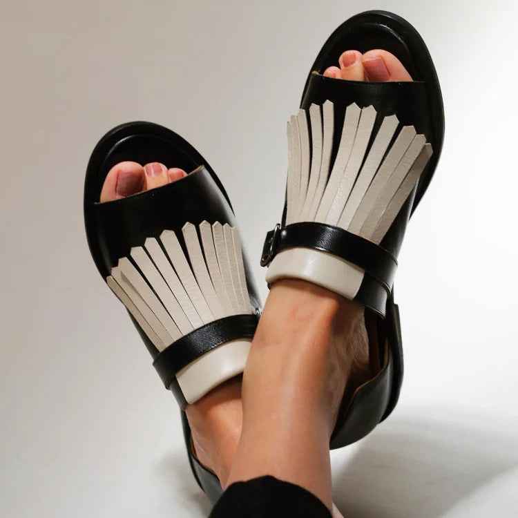 Summer Casual Flat Heel Tassel 40-43 Large Size Round Toe Beach Sandals For Women