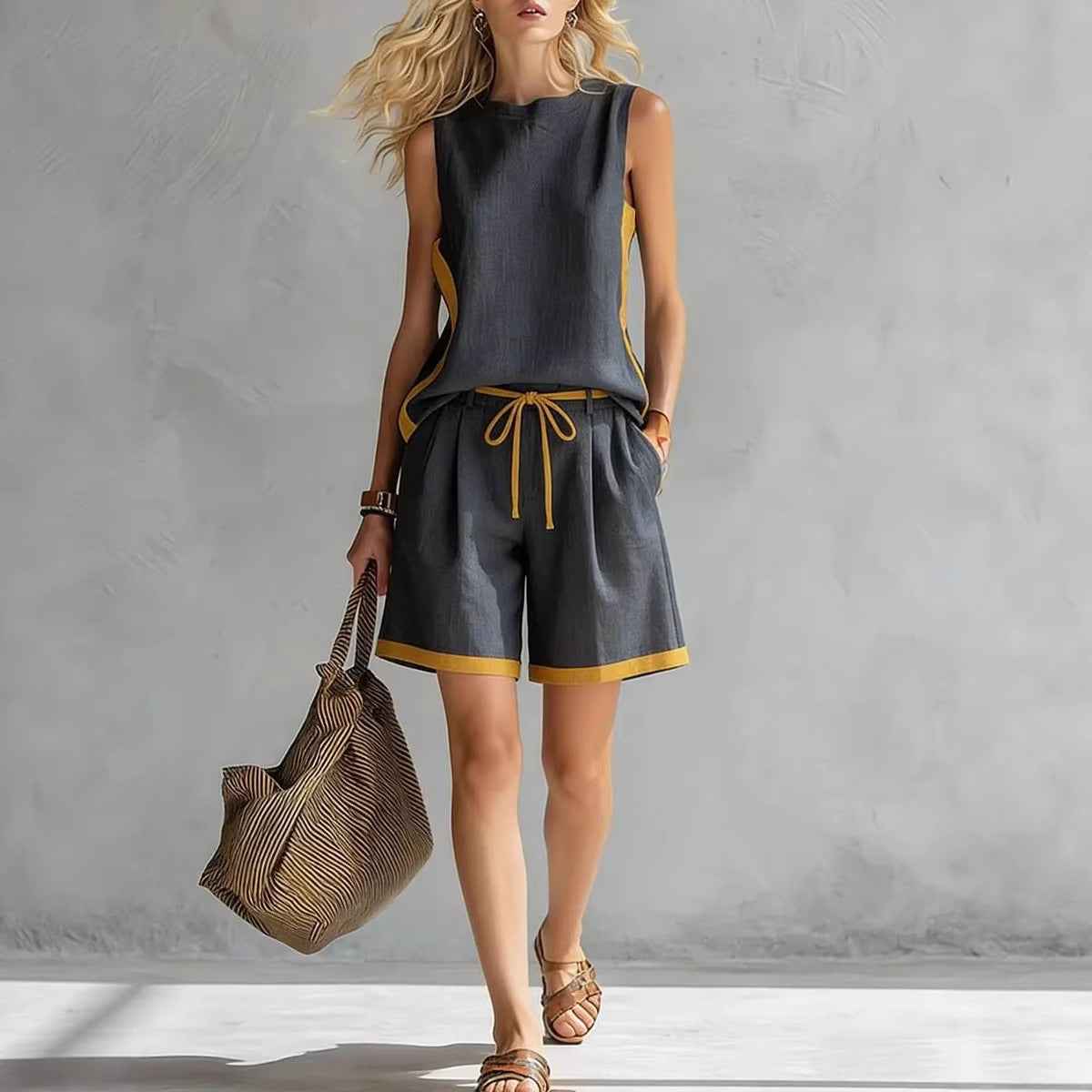 Solid-color Loose Casual Vest And Shorts Set