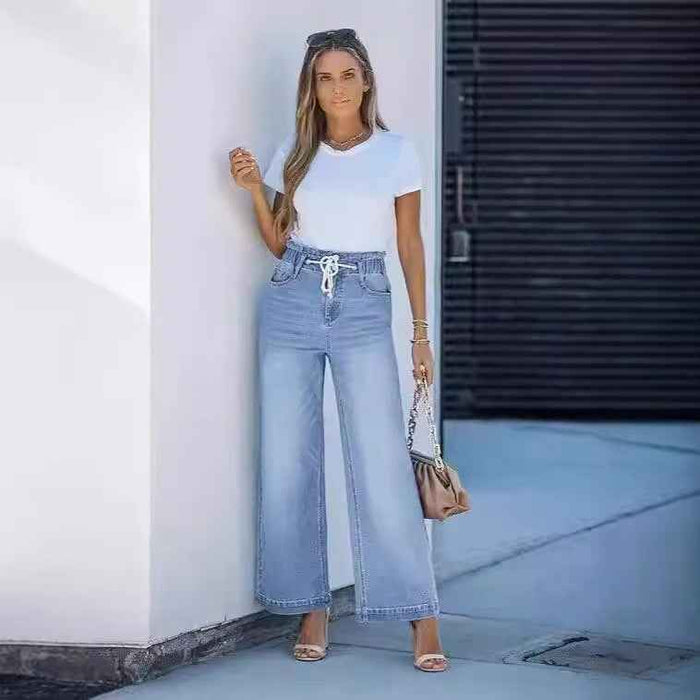 Jean en jean ample à taille haute et taille élastique pour le commerce international