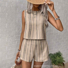 Womens Casual Striped Sleeveless Fashion Top And Shorts Two-Piece Set