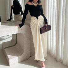 Elegant Sheath Dress With Color-blocking And Pearl Embellishments by Mirlaine Univers