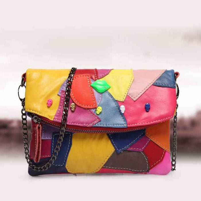 Fashionable Patchwork Color-Block Chain ShoulderCrossbody Bag