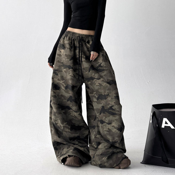 High-waisted Loose-fitting Street-style Curvy-chic Wide-leg Long Pants