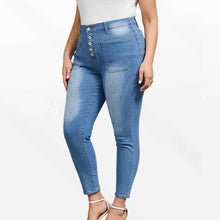 European And American Plus-Size Womens Tight Washed Denim Jeans