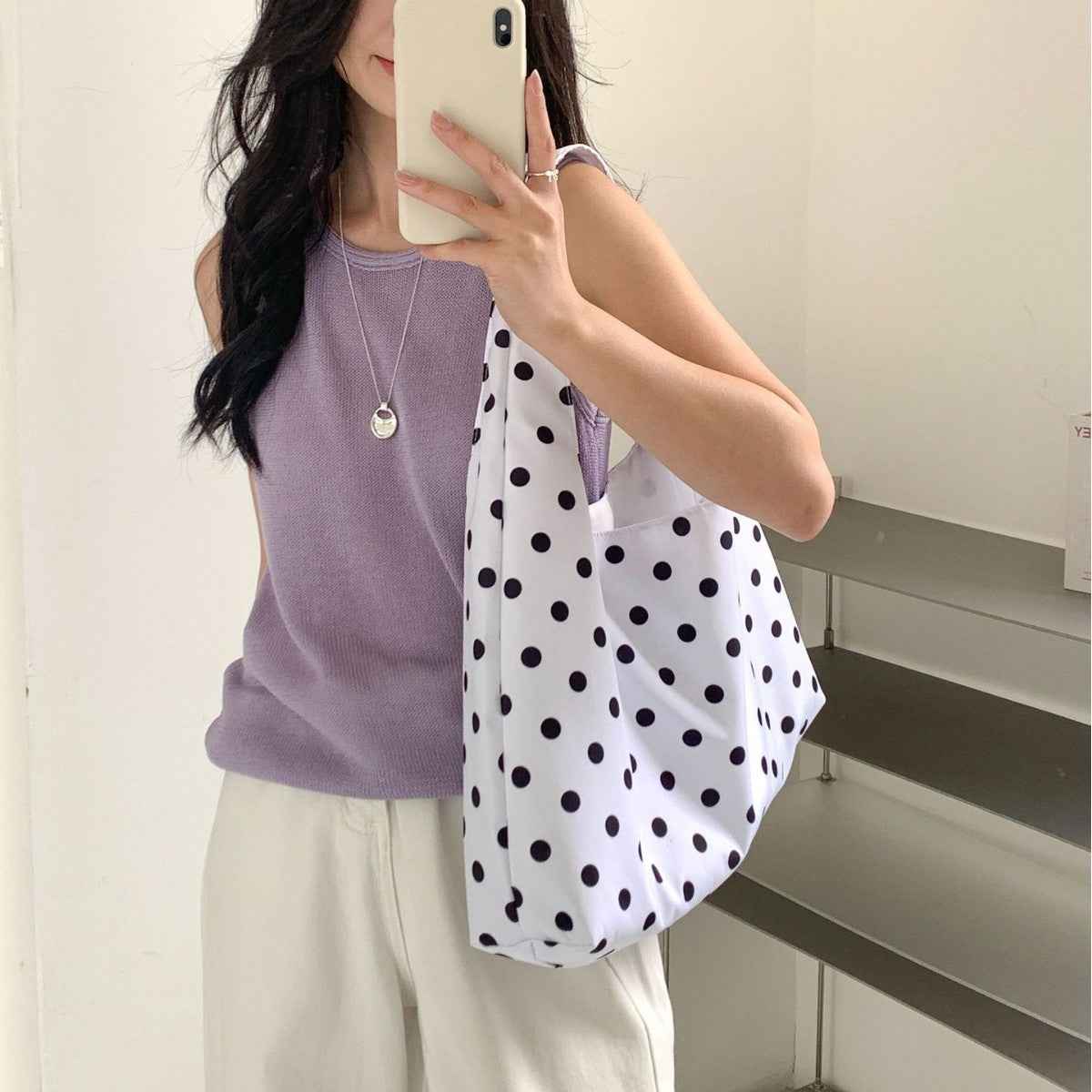 New Round Polka-dot Underarm Shoulder Bag Japanese-style Tote Handbag For Women