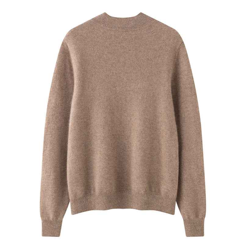 Womens Solid-Color Loose-Fit Mock-Neck Cashmere Sweater
