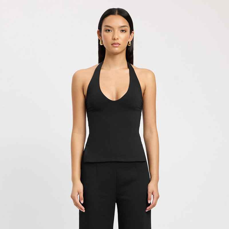 Halter Slim Fit Pullover Stitched Backless Pure Color Split Vest Top