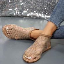 New Hollow Flat Sandals With Rhinestone Design Summer Fashion Round Toe Shoes For Women